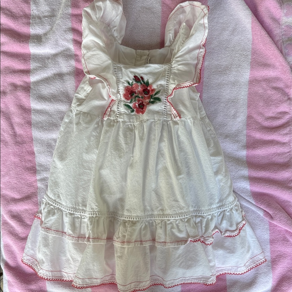 Janie and Jack White Dress with Pink Floral Embroidery